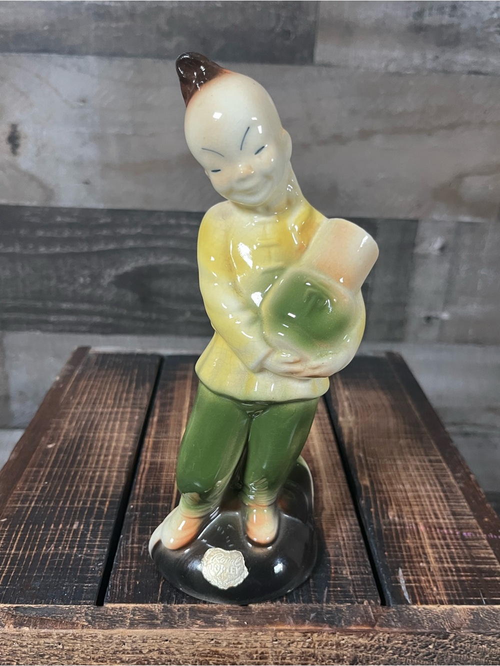 Vintage Royal Copley Chinoiserie Porcelain Asian Boy Figurine w/ Carrying Pot
